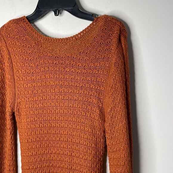 PAMELA LOVE Sweater Dress Womens XS Orange Fringe Long Sleeve Knit Midi Lined - Picture 5 of 11